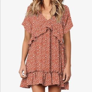 NWOT Women's Tunic Dress Cute Printed V Neck Casual Swing Ruffle Midi Dress